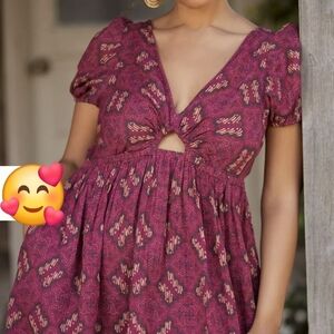 💋Anthropologie Burgundy Patterned Mini Dress💋